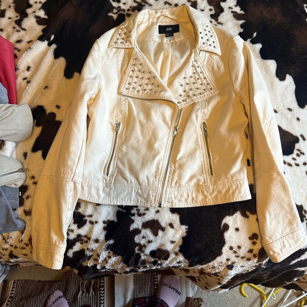 H&M Off-White Studded Leather Jacket